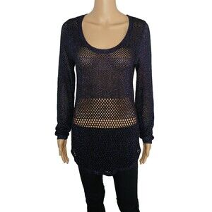 Rock & Republic Womens Medium Knitted Sheer Black with Blue Sparkles Sexy Top